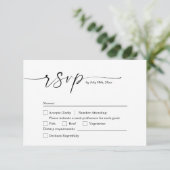 Minimalistische witte & zwarte trouw-RSVP kaart (Staand voorkant)