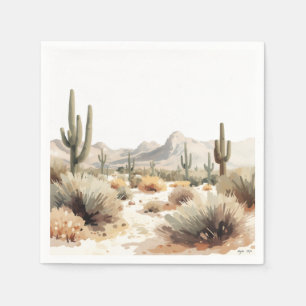Minimalistische woestijn Saguaro Cactus Watercolor Servet