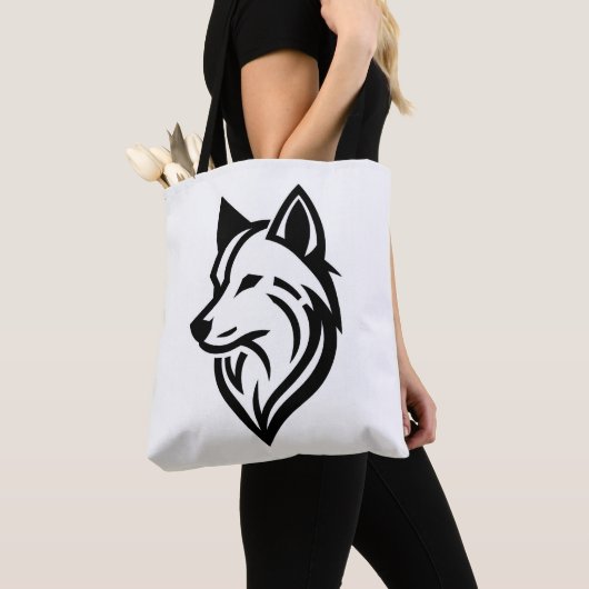 Minimalistische Wolf Face Silhouette Tote Bag (Dichtbij)