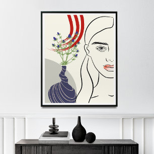 Minimalistische Woman Line Art Print, Vrouw Silhou Poster