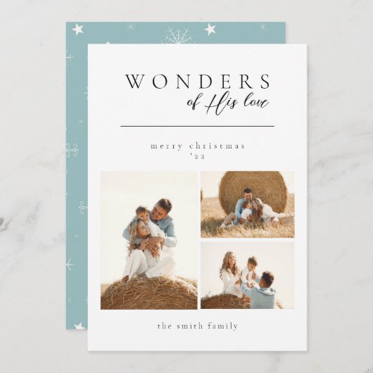 Minimalistische wonderen van zijn liefdeskerstfoto feestdagenkaart (Voorkant / Achterkant)