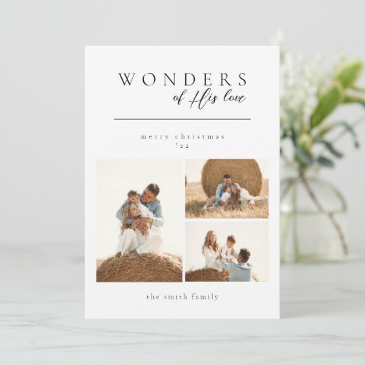 Minimalistische wonderen van zijn liefdeskerstfoto feestdagenkaart (Staand voorkant)