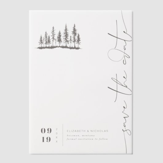Minimalistische Woodland Elegance | Save the date Vellum Uitnodigingen (Voorkant)