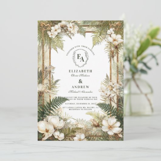 Minimalistische Woodland Greenery bruiloft Kaart (Staand voorkant)