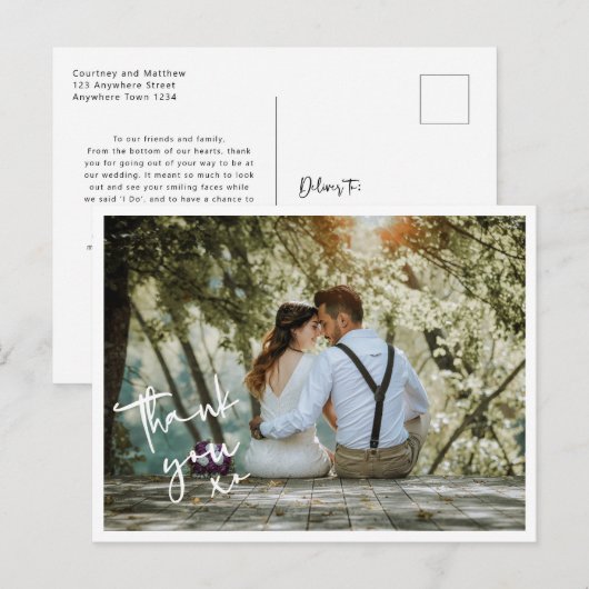 Minimalistische XO Weddenfoto Hartelijk dank Briefkaart (Voorkant / Achterkant)