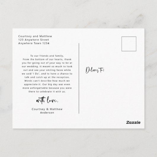 Minimalistische XO Weddenfoto Hartelijk dank Briefkaart (Achterkant)