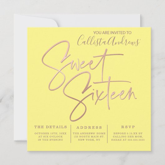 Minimalistische Yellow Rose Gold Typografie Sweet Kaart (Voorkant)