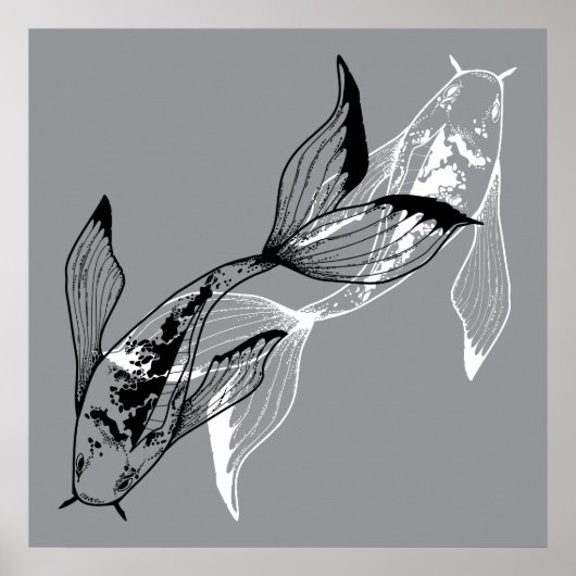 Minimalistische Yin Yang Koi Fish Poster (Voorkant)
