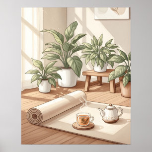 Minimalistische yogahoek kalme meditatie ruimte poster