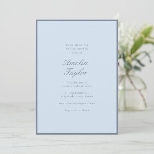 Minimalistische zachte blauwe script klassieke bru kaart (Staand voorkant)