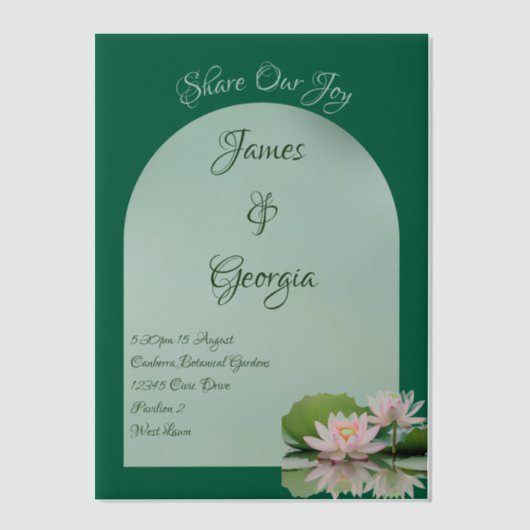 Minimalistische Zachte Roze & Groene Lotus Wedding Vellum Uitnodigingen (Voorkant)