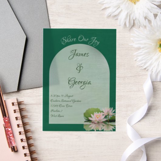 Minimalistische Zachte Roze & Groene Lotus Wedding Vellum Uitnodigingen (Huwelijk)