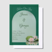 Minimalistische Zachte Roze & Groene Lotus Wedding Vellum Uitnodigingen (Offset)