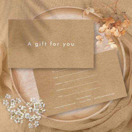 Minimalistische Zakelijke Rustieke Kraft Cadeaubon Visitekaartje
