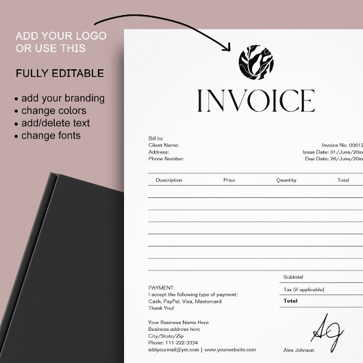 Minimalistische zakelijke zwart-witfactuur flyer