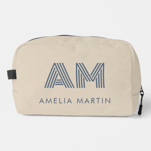 Minimalistische Zand Beige Monogram Toilettasje (Voorkant)