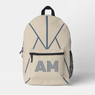 Minimalistische zandbeige en leisteenblauwe monogr bedrukte rugzak