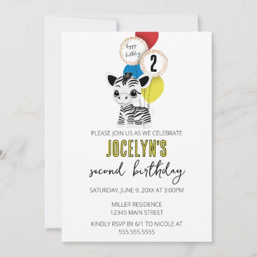 Minimalistische Zebra verjaardagsfeestuitnodiging Kaart (Voorkant)