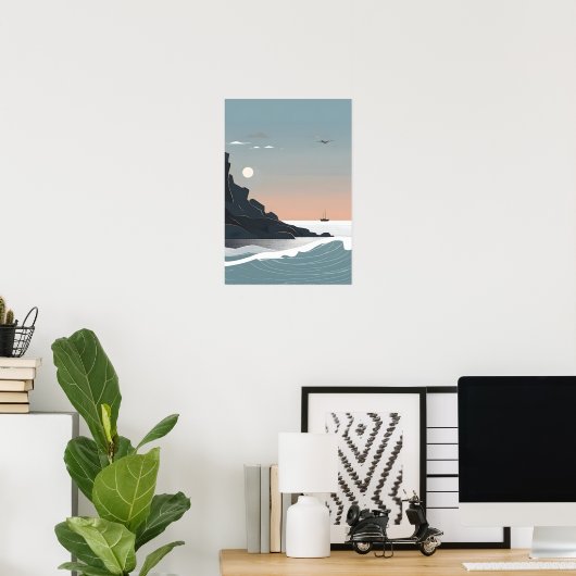 Minimalistische zee kunst poster (Thuiskantoor)