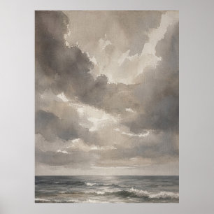 Minimalistische zeegezichtschildering in beige en poster