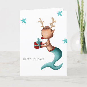 Minimalistische zeemeermin rendier met cadeau feestdagen kaart
