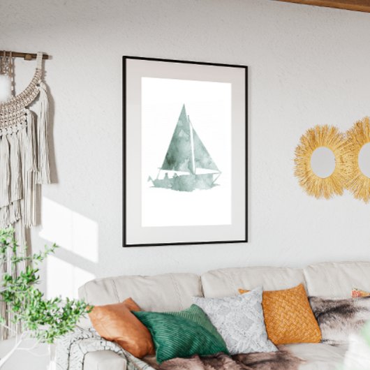 Minimalistische zeilboot Aquarel Art Print