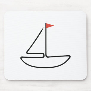 Minimalistische zeilboot éénlijnige kunst met rode muismat