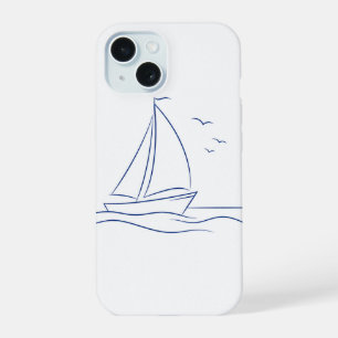 Minimalistische zeilboot Oceaan Lijn Kunst Hoes iPhone 15 Case