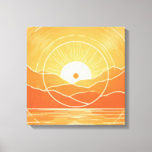 Minimalistische Zen Berg Oceaan Retro Zonsondergan Canvas Afdruk