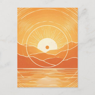 Minimalistische Zen Berg Oceaan Retro Zonsondergan Feestdagenkaart