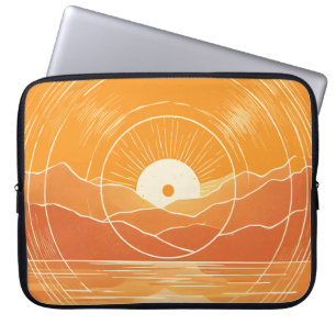 Minimalistische Zen Berg Oceaan Retro Zonsondergan Laptop Sleeve