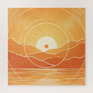Minimalistische Zen Berg Oceaan Retro Zonsondergan Legpuzzel