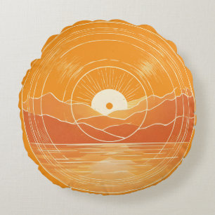 Minimalistische Zen Berg Oceaan Retro Zonsondergan Rond Kussen