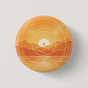 Minimalistische Zen Berg Oceaan Retro Zonsondergan Ronde Button 3,2 Cm