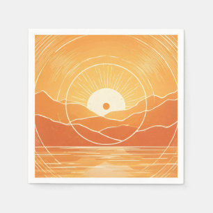 Minimalistische Zen Berg Oceaan Retro Zonsondergan Servet