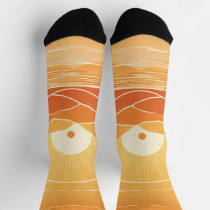 Minimalistische Zen Berg Oceaan Retro Zonsondergan Sokken