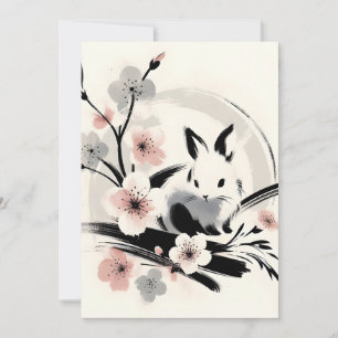 Minimalistische Zen Inkt Konijn Kersenbloesem Aankondiging