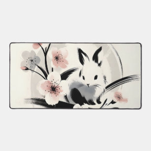 Minimalistische Zen Inkt Konijn Kersenbloesems Bureaumat