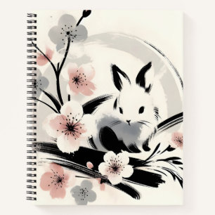 Minimalistische Zen Inkt Konijn Kersenbloesems Notitieboek