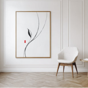 Minimalistische zen Leaf - Japanse inkt Art Print Perfect Poster