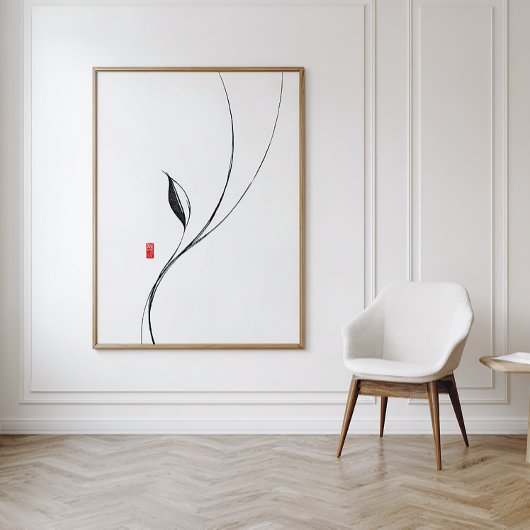 Minimalistische zen Leaf - Japanse inkt Art Print Perfect Poster