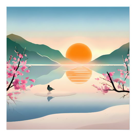 Minimalistische Zen Zonsopgang Meer Foto Afdruk (Voorkant)