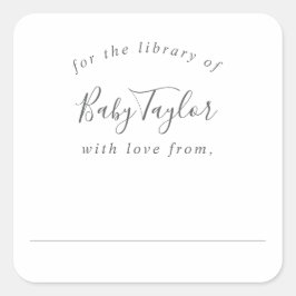 Minimalistische zilveren baby shower-boekplaat vierkante sticker