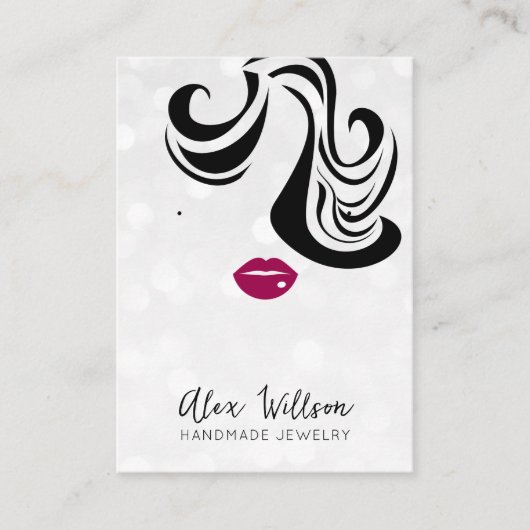 Minimalistische zilveren bokeh golvend haar modern visitekaartje (Voorkant)