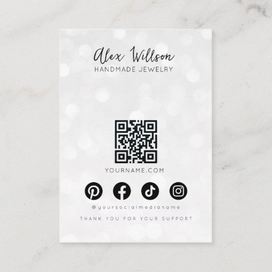 Minimalistische zilveren bokeh golvend haar modern visitekaartje (Achterkant)