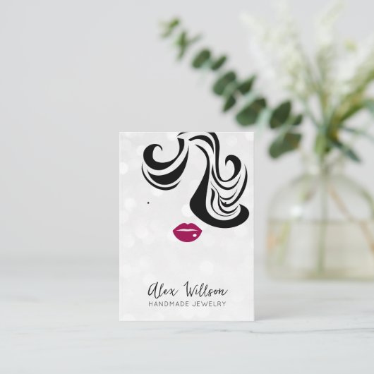 Minimalistische zilveren bokeh golvend haar modern visitekaartje (Staand voorkant)