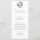 Minimalistische Zilveren Disco Bal Trouwmenu Menu (Voorkant)