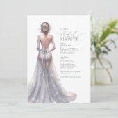 Minimalistische zilveren glitter lux bruidsjurk kaart (Staand voorkant)