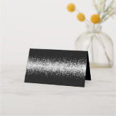 Minimalistische zilveren glitter op zwart plaatskaartje (Achterkant)