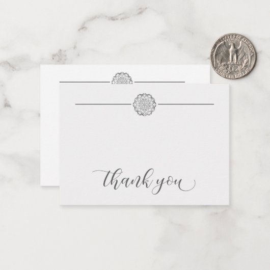 Minimalistische zilveren mandala dank u notitiekaartje (Voorkant / Achterkant in situ)